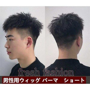 メンズウィッグ短髪 パーマ ショート ヘアピース 自然 人毛 短い 通気性 トップカバー