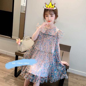 子供服 ワンピース 160 韓国子ども服 キッズ 女の子 夏 花柄ワンピース チュール 子供ドレス 結婚式 誕生日 ベビー服 お姫様 おしゃれ 可