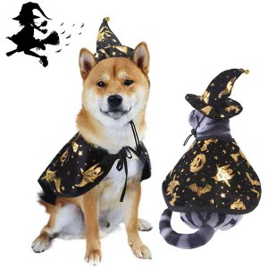 ペット 服 猫 犬 ハロウィーン コスプレ Halloween ２点セット マント ハット 帽子付き 可愛い 着用簡単 犬用 猫用 いぬ ねこ ペット お