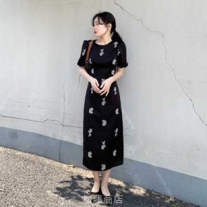 ロングドレスワンピース ロングワンピース ドレスワンピース フレンチ 半袖 袖あり 襟無し 夏 春 秋 かわいい 大人可愛い きれいめ シン