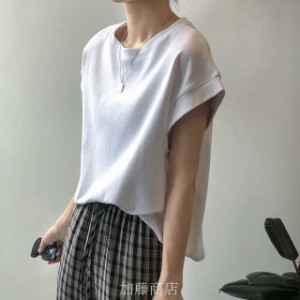 トップス レディース Tシャツ カットソー 送料無料 春服 夏服 半袖 ラウンドネック インスタ映え モテ 流行 トレンド 楽ちん デイリー 定