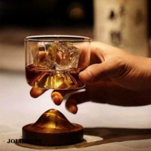 ウイスキーグラス セット 木台付き 高級 ガラス ロックグラス おしゃれ 120ml ブラウン ナチュラル