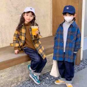 2023 春秋 長袖シャツ チェックシャツ キッズ 子供用 男の子 女の子 トップス シャツ 長袖  チェック柄