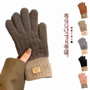 手袋 レディース 暖かい てぶくろ グローブ ニット タッチパ対応 5本指 女性冬用手袋 可愛い おしゃれ 寒さ対策 防風 防寒 フワフワ あっ