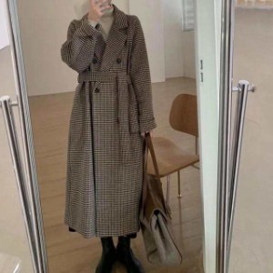 ロングコート レディース チェスターコート チェック柄 ラシャ ウールコート 洋服 アウター オーバー レディースコート 春秋 秋冬 秋冬ア