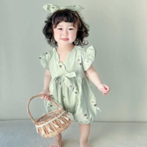 ベビー服 女の子 ボディスーツ ロンパース 花柄 半袖 可愛い 新生児 赤ちゃん ボディスーツ 姉妹 双子 出産祝い ベビー用品 コットン お