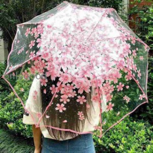 日傘 ビニール傘 レディース おしゃれ 雨傘 折りたたみ傘 レディース 桜 自動開閉 クリア 透明 3段折りたたみ傘 防水 かわいい 通勤 通学