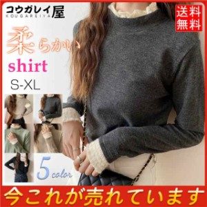 レイヤード風 長袖 ｔシャツ レディース レース カットソー インナー トップス 無地 防寒 柔らかい タートルネック 大きいサイズ おしゃ