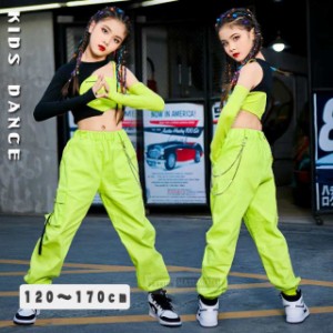 【三太郎の日】キッズダンス衣装 子供服 ヒップホップ  2点セット (トップス+パンツ )  へそ出し 蛍光色 練習着 子供ダンス 舞台 HIPHOP