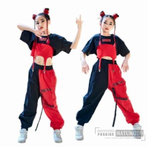 【三太郎の日】キッズ ダンス衣装 単品 チアガール 女の子 ヒップホップ チア 切り替え ブラック レッド ダンス ガールズ チアガール 半