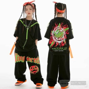 【三太郎の日】ヒップホップ 衣装 キッズダンス衣装 単品 韓国 子供ダンス服 派手 黒 K-POP hiphop 男の子 ガールズ ダンス衣装 キッズ T