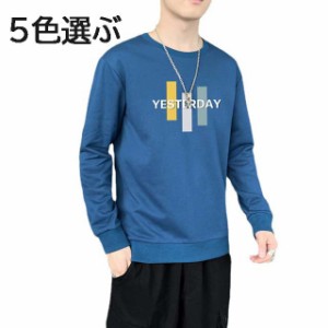 長袖Tシャツ メンズ 丸首 薄手 メンズTシャツ ゆったり 柄Tシャツ シンプル 大きいサイズ オシャレ カジュアルウェア 春秋 秋冬 M-4XL 5