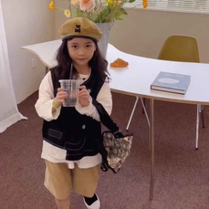 2022 春秋 子供デニムベスト春秋 女の子 チョッキ デニムベスト 黒い