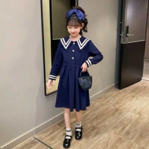 セーラー風ワンピース ワンピース セーラー服 ネイビー ワンピ プリーツ 可愛い おしゃれ キッズファッション ガールズ 女の子 子供服 子