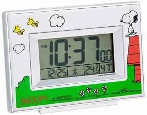 SNOOPY (スヌーピー) 目覚まし時計 キャラクター 電波 デジタル R187 温度 湿度 曜日 カレンダー 表示 白 リズム時計 8RZ187-