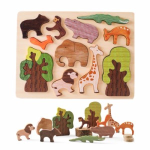 Wooden Teether 形合わせ 木製パズル パズル おもちゃ 動物パズル 11点 はめ込みパズル 型はめ ピックアップパズル 森と動物 積み木