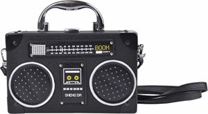 QZUnique ハンドバッグ カバン QZUnique Tape Shaped Shoulder Bag Radio Recorder PU Crossbody Bag Women'