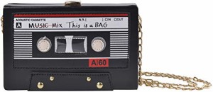 QZUnique ハンドバッグ カバン QZUnique Tape Shaped Shoulder Bag Radio Recorder PU Crossbody Bag Women'