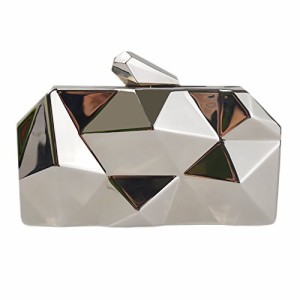 QZUnique ハンドバッグ カバン QZUnique Lattice Metal Handbag Geometric Evening Bag Abstract Stone Cut 