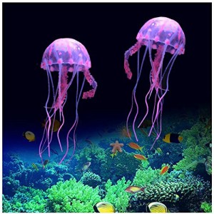 アクアリウム 水槽 置物 WishLotus 2 PCS Jellyfish, Simulation Jellyfish Plant Ornament, Glow Decorati