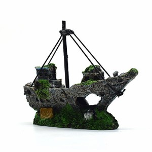 アクアリウム 水槽 置物 RunXF 5.7 inches Old Pirate Ship Sunken Treasure Boat Aquarium Landscaping Fi