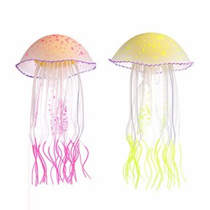 アクアリウム 水槽 置物 ROWOZOUY 2pcs Fish Tank Simulation Jellyfish Ornaments Glowing Jellyfish Aqua