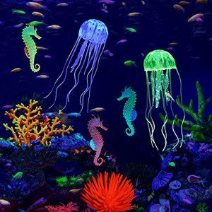 アクアリウム 水槽 置物 Lpraer 6 Pieces Glow Aquarium Ornaments Artificial Glow Floating Jellyfish Se