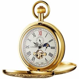  Tiong Men's Pocket Watch Mechanical Hand Wind Tourbillon Moon Phase Analog Double Hunter Pocket Watches with 