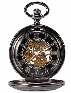  TREEWETO Steampunk Skeleton Mechanical Copper Fob Retro Pocket Watch