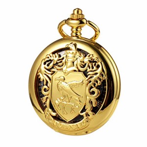  TREEWETO Men's Retro Double Open Skeleton Mechanical Roman Numerals Shield Pocket Watch Gold with Chain for M