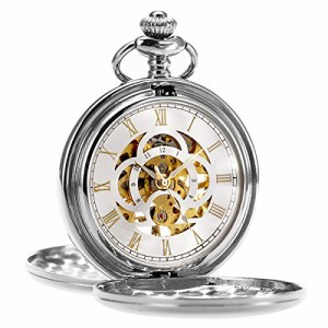  ManChDa Silver Pocket Watch for Men Son Pocket Watch Mechanical Pocket Watch with Chain Retro Smooth Classic 