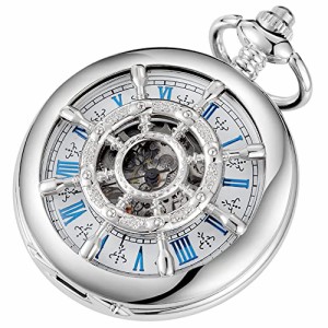  Alwesam Men's Mechanical Rudder Design Hand Wind Pocket Watch Roman Numerals Steampunk with Chain Box