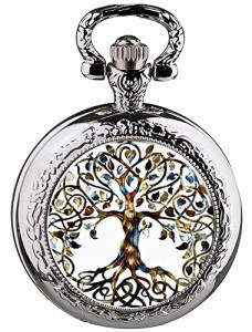  Silver Stainless Steel Tree of Life Glass Cabochon Pocket Watch Best Gifts for Women Girls