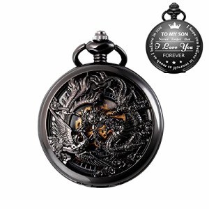  SIBOSUN Pocket Watch Mechanica Personalized Engraved Back Case with Chain Dragon Pocket Watch to My Son Birth