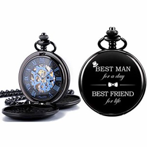  ManChDa Mechanical Double Cover Roman Numerals Dial Skeleton Engraved Pocket Watches with Box and Chain Perso