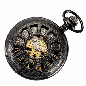  SIBOSUN Pocket Watch for Men Mechanical Skeleton Black Men's Pocket Watch Gifts for Men and Women Pocket Watc