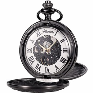  SIBOSUN Pocket Watch Mechanical Skeleton Steampunk Antique Pocket Watch with Chain and Box for Men Women Roma
