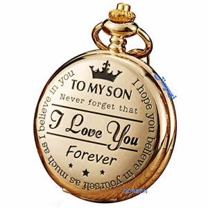  Golden Pocket Watch to Son I Love You Forever Gifts from a Mom Dad Engraved Fob Watches Chains for Kids