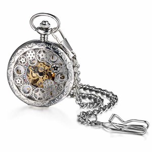  Avaner Steampunk Retro Half Hunter Copper Gear Skeleton Hand Wind Mechanical Roman/Arabic Numeral Analog Disp