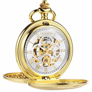  TREEWETO Men's Pocket Watch Retro Smooth Classic Mechanical Hand-Wind Gold Pocket Watches Steampunk Roman Num