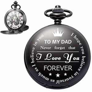  ManChDa Engraved Pocket Watch for Dad Papa Father Daddy Roman Numerals Dial Mechanical Skeleton Customized Cu