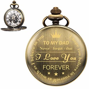  ManChDa Engraved Pocket Watch for Dad Papa Father Daddy Roman Numerals Dial Mechanical Skeleton Customized Cu