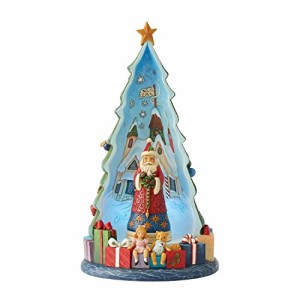 エネスコ Enesco 置物 インテリア Enesco Jim Shore Santa in Tree Lighted Rotator, Figurine, 11.25in H