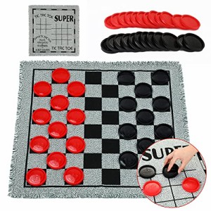 ボードゲーム 英語 アメリカ Giant Checkers Board Game Set,3 in 1 Tic Tac Toe Board Draughts Reversi