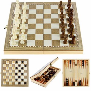 ボードゲーム 英語 アメリカ 3-in-1 Wooden Chess Set Folding Chess Board Game Set Chess and Checkers