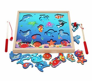 ジグソーパズル 海外製 アメリカ TOWO Wooden Fishing Game-Magnetic Fishing Puzzles with Numbers Ji