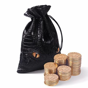 ボードゲーム 英語 アメリカ 50 PCS Metal Dnd Coins with PU Leather Bag, Fantasy Gold Coins for Boar