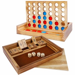 ボードゲーム 英語 アメリカ Glintoper Shut The Box & 4 in a Row Tables Game Set, Classic Wood Dice 