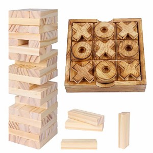 ボードゲーム 英語 アメリカ Glintoper Tic Tac Toe & Tumble Tower Blocks Game Set, Classic Wood Stac