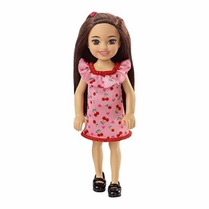 バービー バービー人形 Barbie Chelsea Doll (Brunette) Wearing Ruffled Cherry-Print Dress and Black Sh